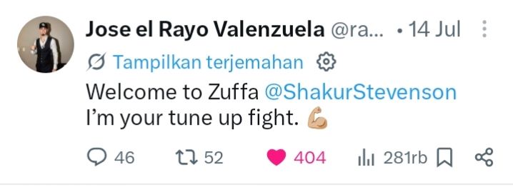 Sambutan Valenzuela atas bergabung nya Stevenson ke Zuffa Boxing