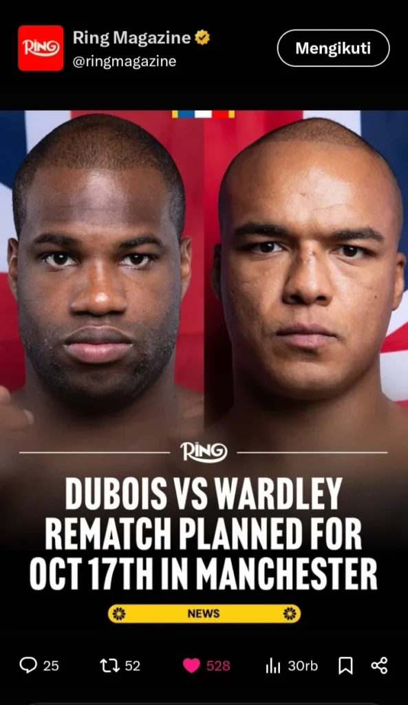 Poster rematch Warldey vs Dubois versi The Ring