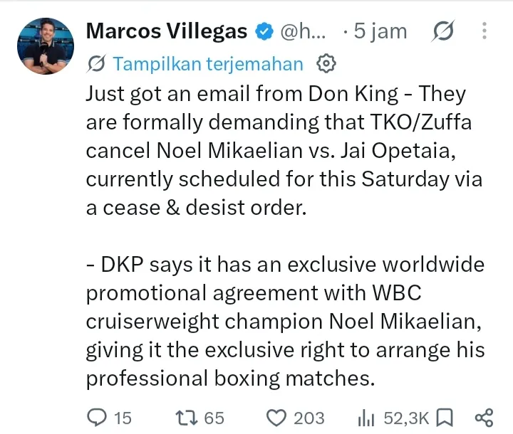 Laporan terbaru duel Opetaia vs Mikaelian terancam batal