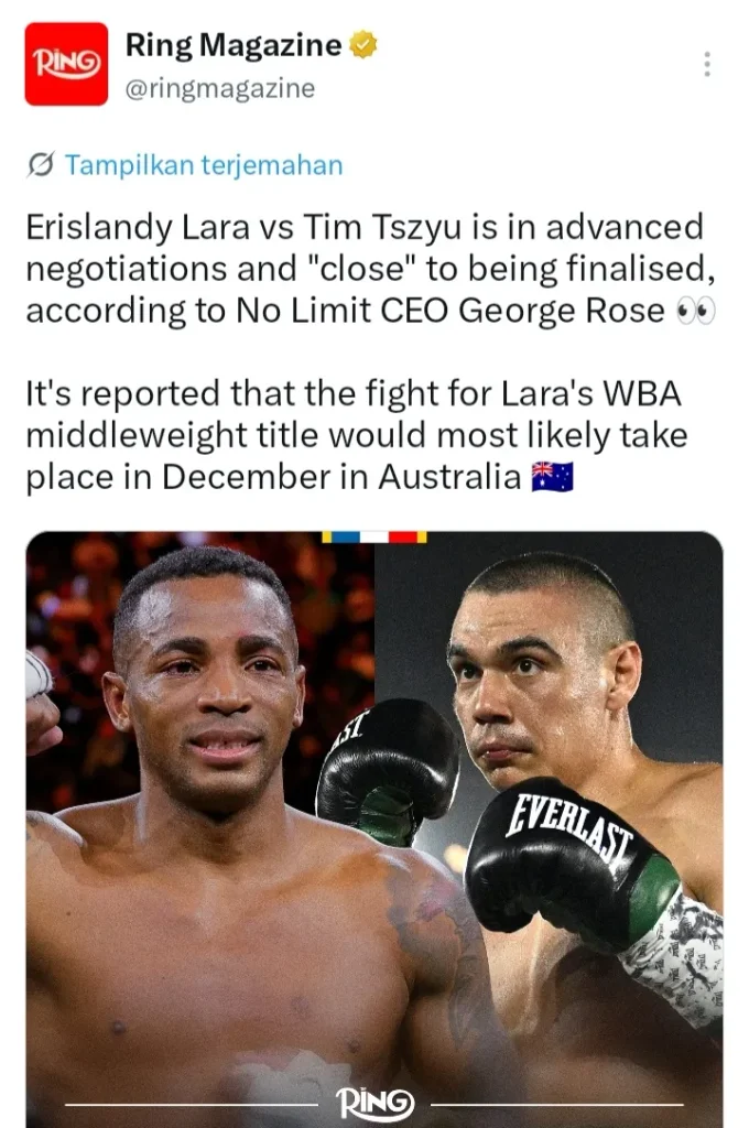Unggahan The Ring negosiasi Lara vs Tim Tszyu