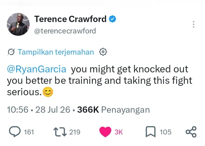 Sindiran Terence Crawford pada Ryan Garcia