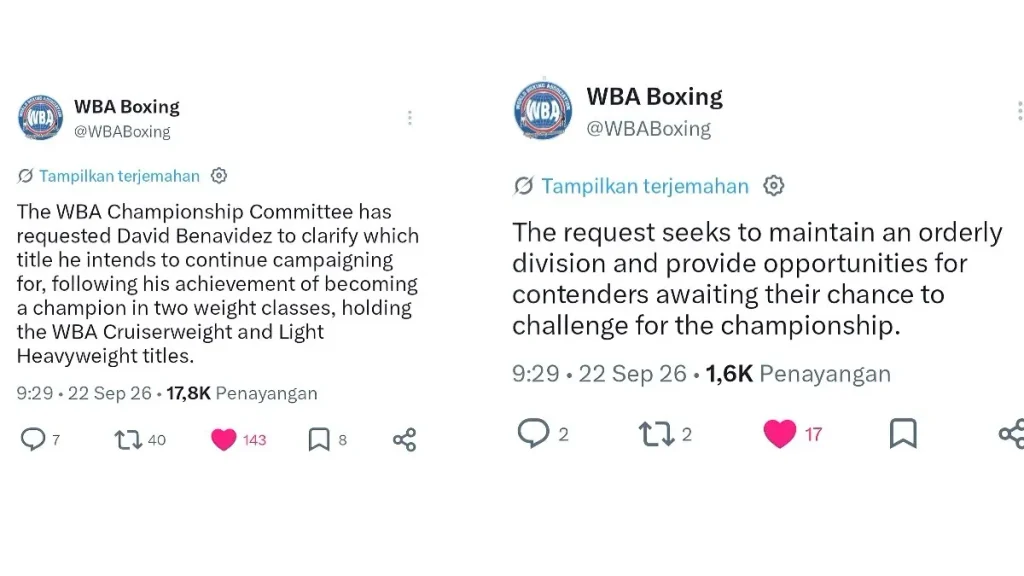 Permntaan WBA pada David Benavidez