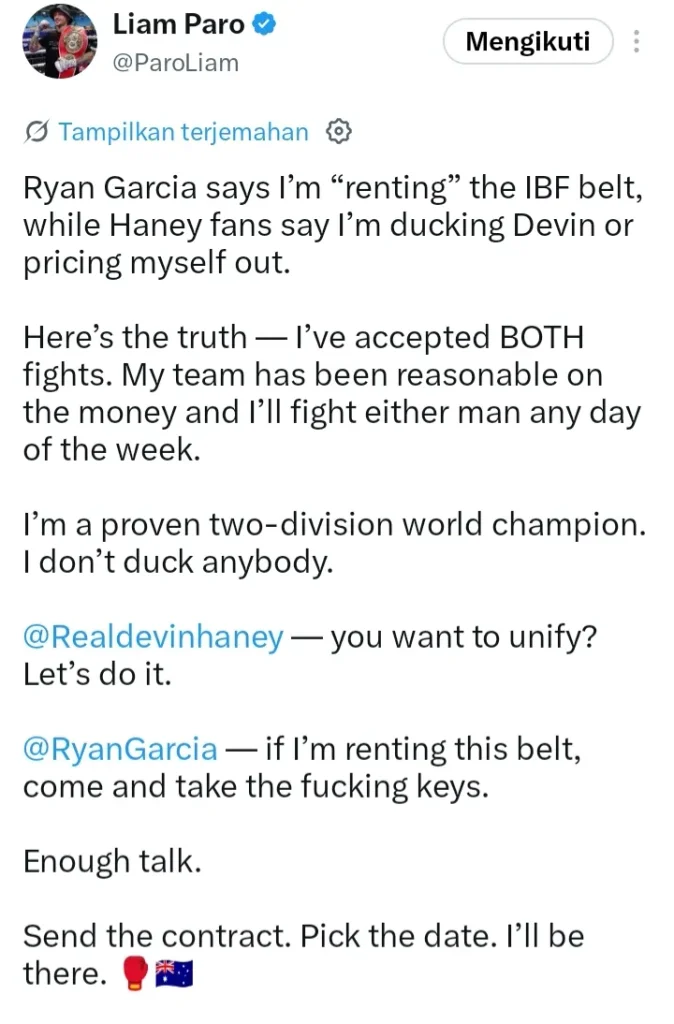 Bantahan Paro untuk Garcia dan Haney