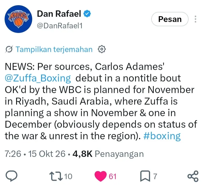 Laporan Dan Rafael Zuffa punya rencana di Arab Saudi