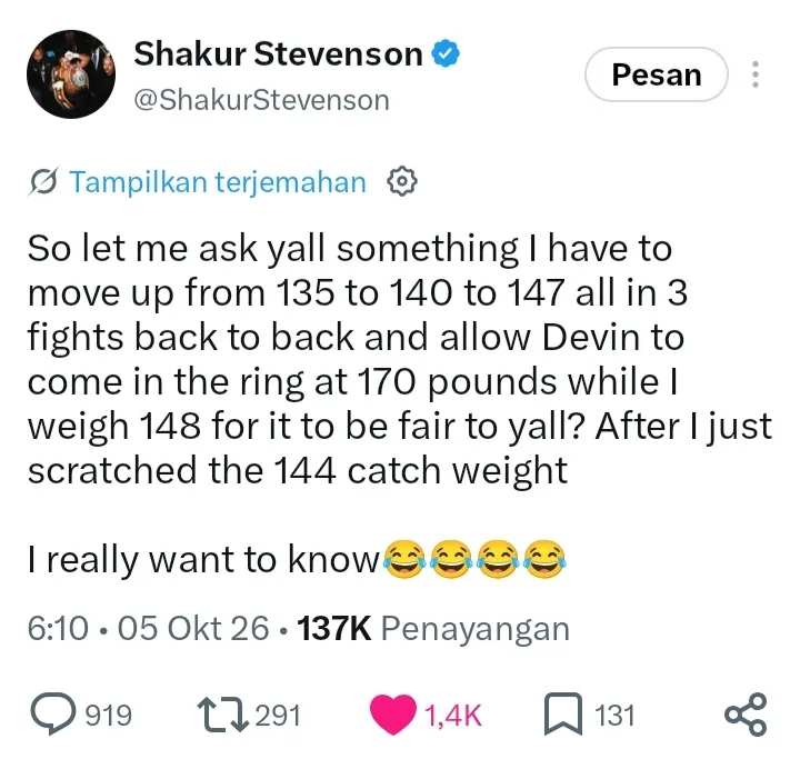 Respon Shakur untuk Devin Haney